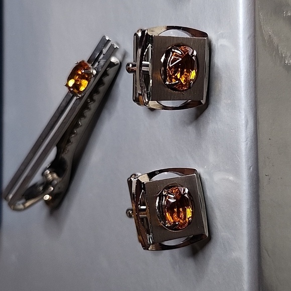 Cufflinks set of Vintage Unbranded orange stone - Picture 7 of 14